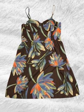 LC Lauren Conrad floral bodice mini dress, brown with floral print, size 12